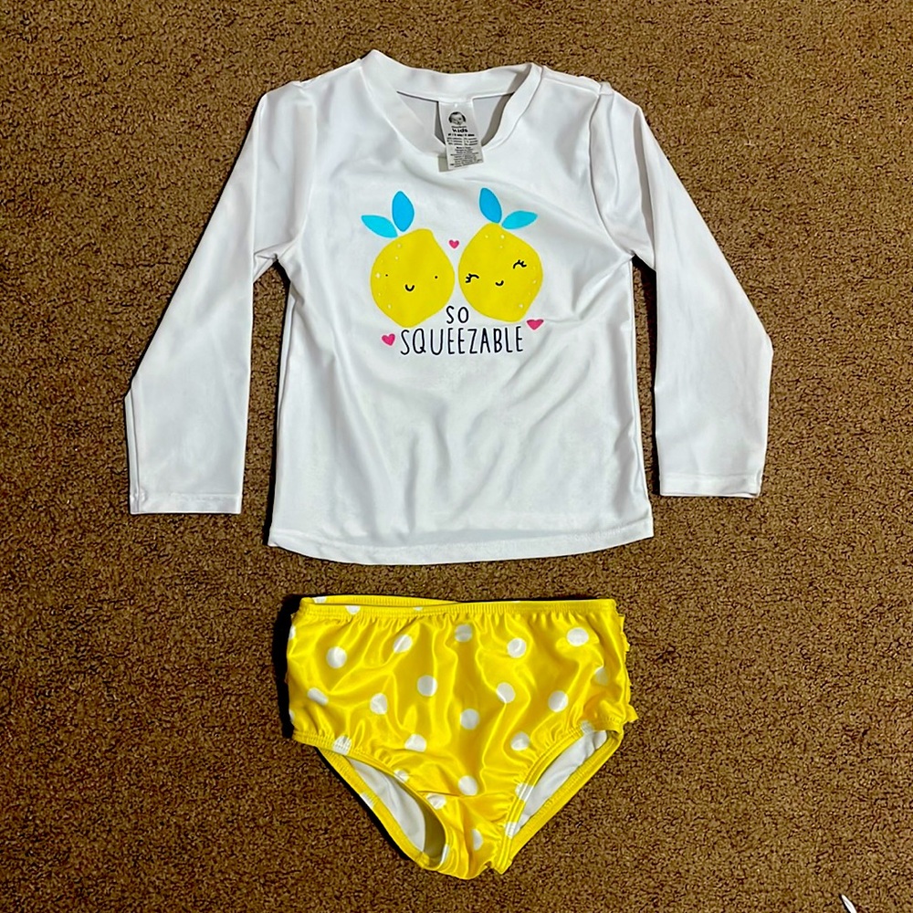 2-Piece Baby & Toddler Girls UPF 50+ Lemon Squeeze Rash Guard & Swim Bottoms Set